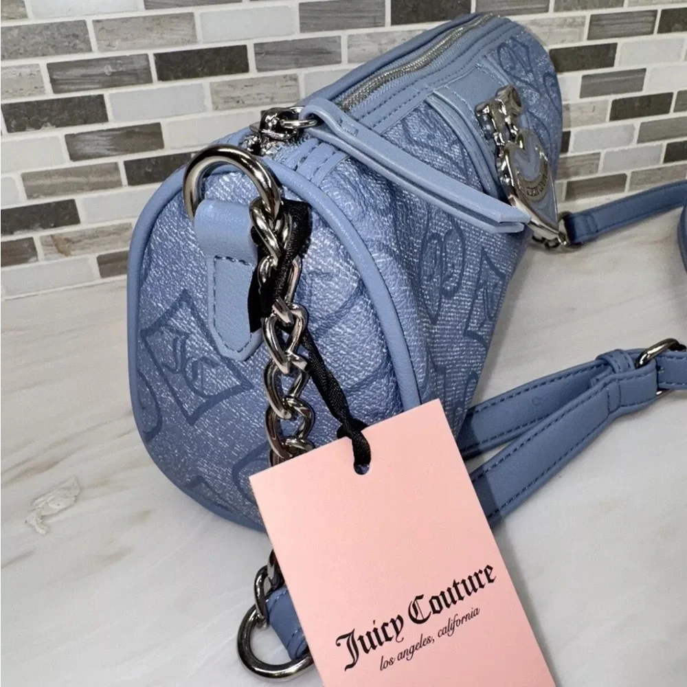 Juicy Couture Slate Blue /Silver Precious Moments Roll Barrel Bag Crossbody  NWT